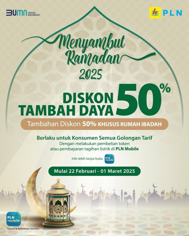 Promo Ramadan dari PLN, Diskon Tambah Daya 50% + 50%, Begini Penjelasannya!