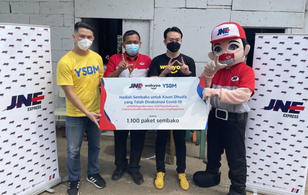 JNE dan Wahyoo Berkolaborasi dengan YSBM Berikan Paket Sembako untuk Kaum Dhuafa yang Telah Divaksinasi Covid-19 Kotak
